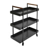 3 Tier Bar Cart With Tray Shelves, Metal Frame, And Raised Edges, Black