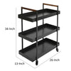 3 Tier Bar Cart With Tray Shelves, Metal Frame, And Raised Edges, Black