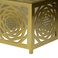 48 Inch Rectangular Modern Coffee Table With Geometric Cut Out Design, White And Brass