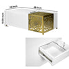 48 Inch Rectangular Modern Coffee Table With Geometric Cut Out Design, White And Brass