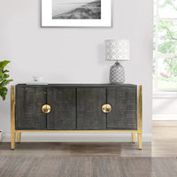 Tali 48in Accent Sideboard Cabinet 2 Doors With Gold Round Handles Gray Wood
