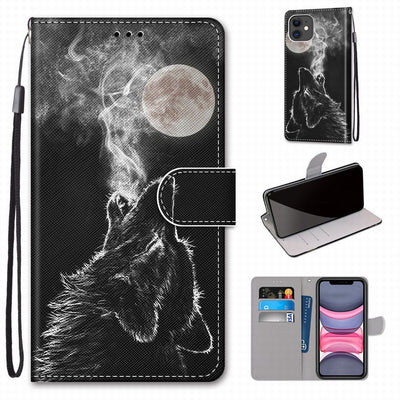 Wolf Howling at Moon TPU Leather iPhone Wallet Case