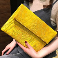Yellow Python Print Leather 7.8x11.8" Clutch Bag