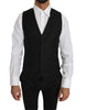 Black Solid Wool Silk Waistcoat Vest