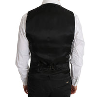 Black Solid Wool Silk Waistcoat Vest