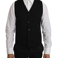 Black Solid 100% Wool Waistcoat Vest