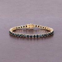 11.14 Carat Genuine Blue Diamond 14K Yellow Gold Bracelet Sz 7