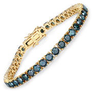 11.14 Carat Genuine Blue Diamond 14K Yellow Gold Bracelet Sz 7