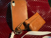 Brown Leather iPhone Silicone Case with Lanyard