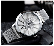 Car Wheel Rim with Swirl Symbol Men's Mesh Band Watch