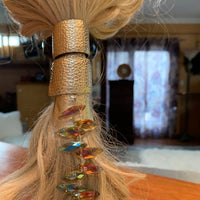 11 Crystals Dangling on Gold Hair Wrap Tie, by Hair Tie Rebel