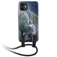 Dragon and White Horse iPhone Silicone Case with Leather Lanyard
