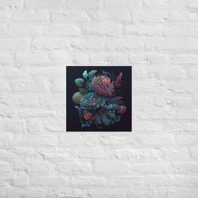 Baroque Neon Flowers Poster called 