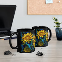 Sunflowers in Baroque Neon on an 11oz Black Mug