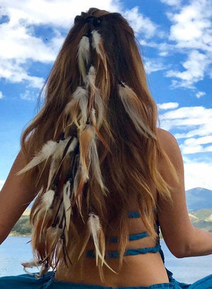 Flowing Feathers in Brown Hairpiece for Ponytails