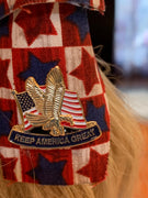 Keep America Great Pin on Patriotic Fabric Hair Wrap Tie