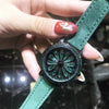 Green Crystals Dial Suede Band Ladie's Watch