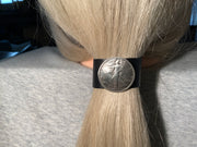 Liberty Coin Concho on Black Leather Hair Tie