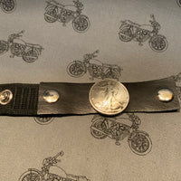 Liberty Coin Concho on Black Leather Hair Tie
