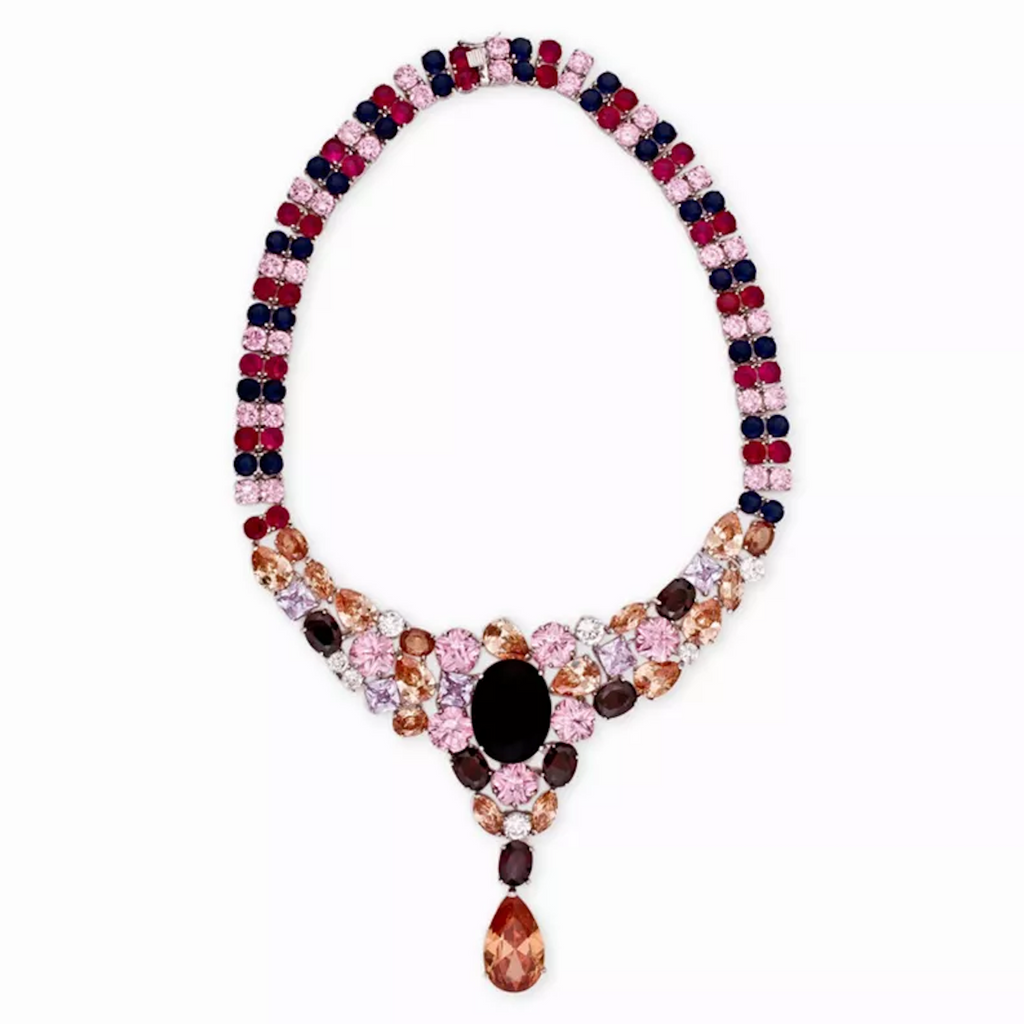 Multi-colored Cubic Zirconia Heavy Necklace set in Sterling Silver