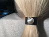 Nickel Concho on Black Leather Hair Tie