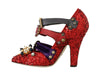 Red Sequined Crystal Studs Heels Shoes