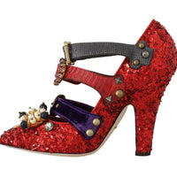 Red Sequined Crystal Studs Heels Shoes