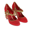 Red Suede Gold Studs Mary Janes Shoes