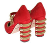 Red Suede Gold Studs Mary Janes Shoes