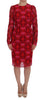 Red Floral Ricamo Sheath Long Sleeve Dress