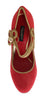 Red Suede Gold Studs Mary Janes Shoes