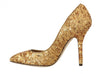 Gold Sequined Leather Pumps Shoes