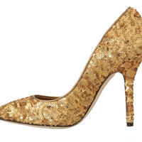 Gold Sequined Leather Pumps Shoes