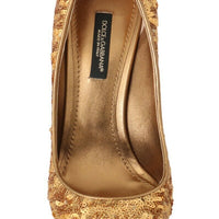 Gold Sequined Leather Pumps Shoes