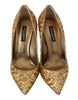 Gold Sequined Leather Pumps Shoes