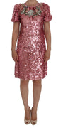 Pink Sequined Crystal Shift Runway Dress