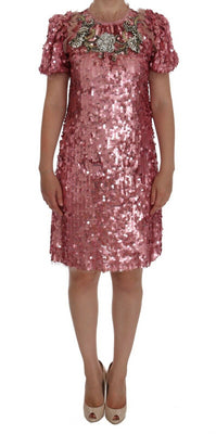 Pink Sequined Crystal Shift Runway Dress