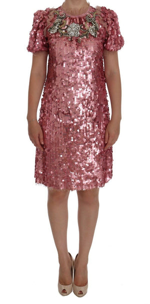 Pink Sequined Crystal Shift Runway Dress