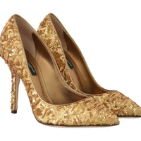 Gold Sequined Leather Pumps Shoes