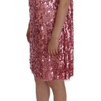 Pink Sequined Crystal Shift Runway Dress