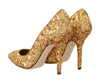 Gold Sequined Leather Pumps Shoes