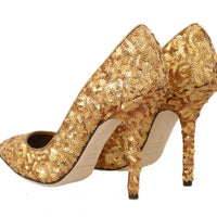 Gold Sequined Leather Pumps Shoes