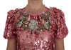 Pink Sequined Crystal Shift Runway Dress
