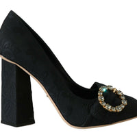 Black Jacquard Floral Crystal Pumps Shoes