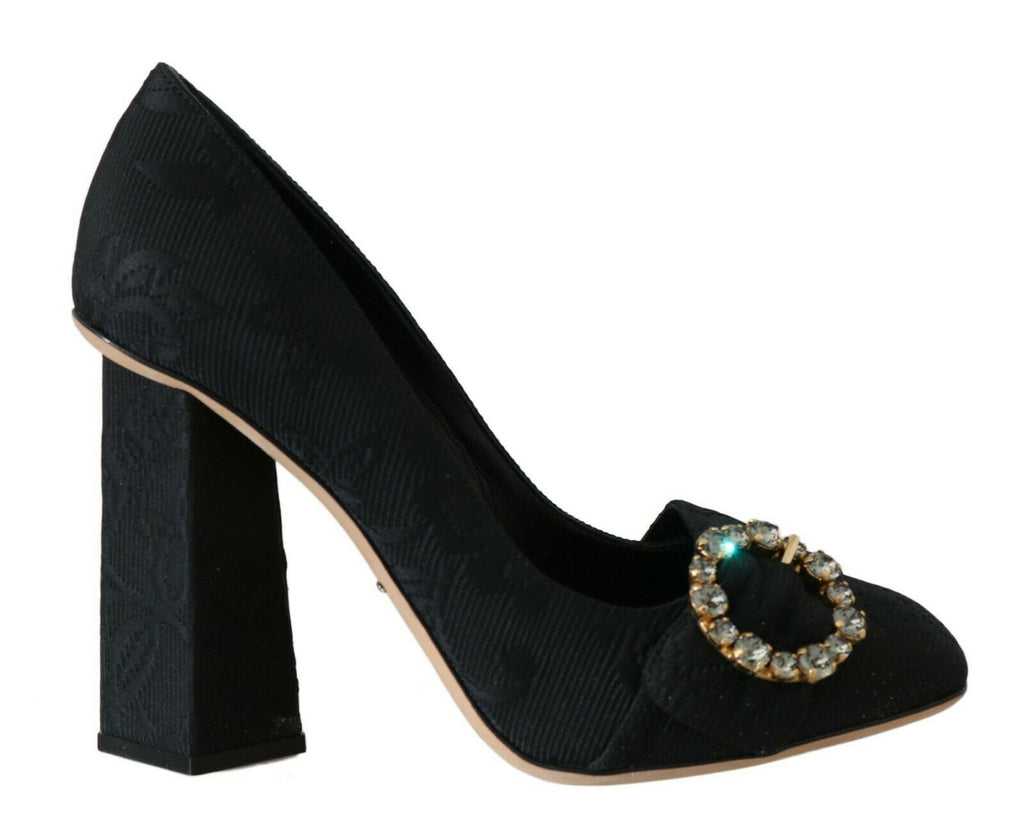 Black Jacquard Floral Crystal Pumps Shoes