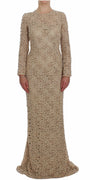 Beige Floral Lace Sheath Maxi Dress