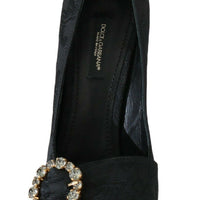 Black Jacquard Floral Crystal Pumps Shoes