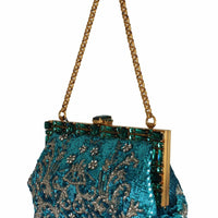 Blue Clear Crystal Gold Evening Clutch Purse