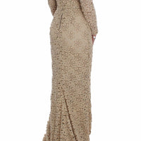 Beige Floral Lace Sheath Maxi Dress