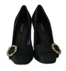 Black Jacquard Floral Crystal Pumps Shoes